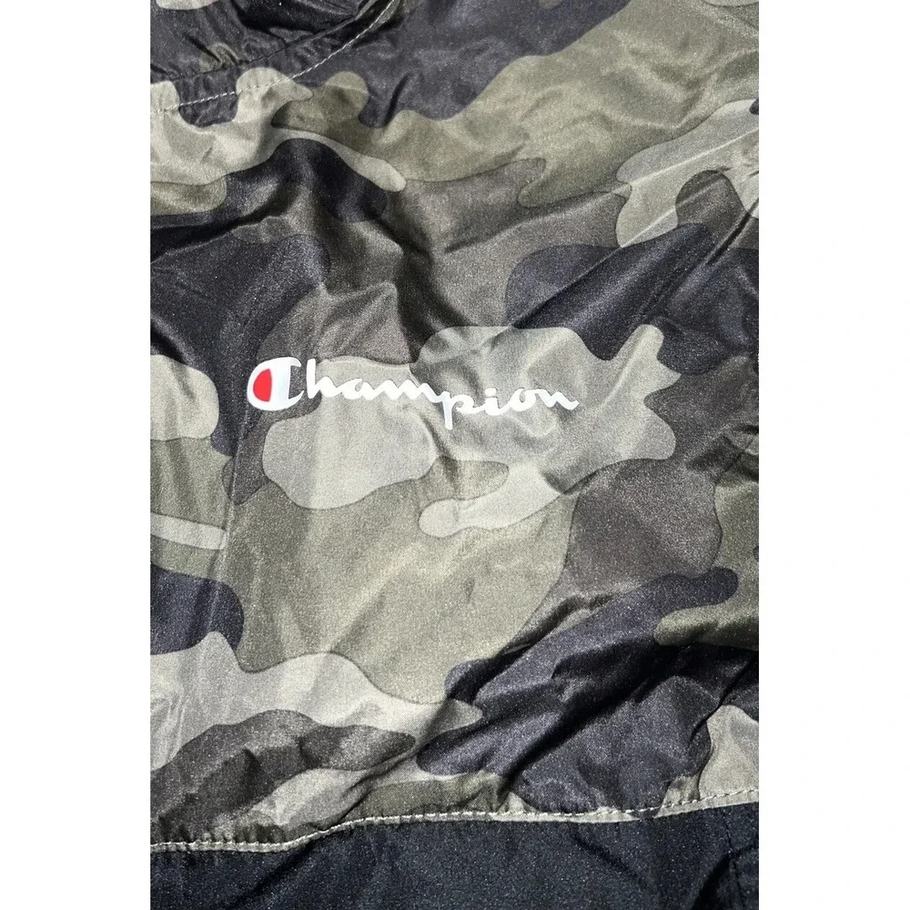 Champion Jacket Youth Medium Black Gray Windbreaker‎ Camouflage Hooded Kids Boys